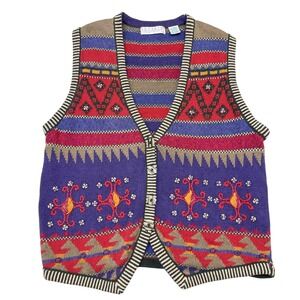 Vintage Segrets Sun Prints Sweater Vest Women Medium Whimsical Embroidered Funky